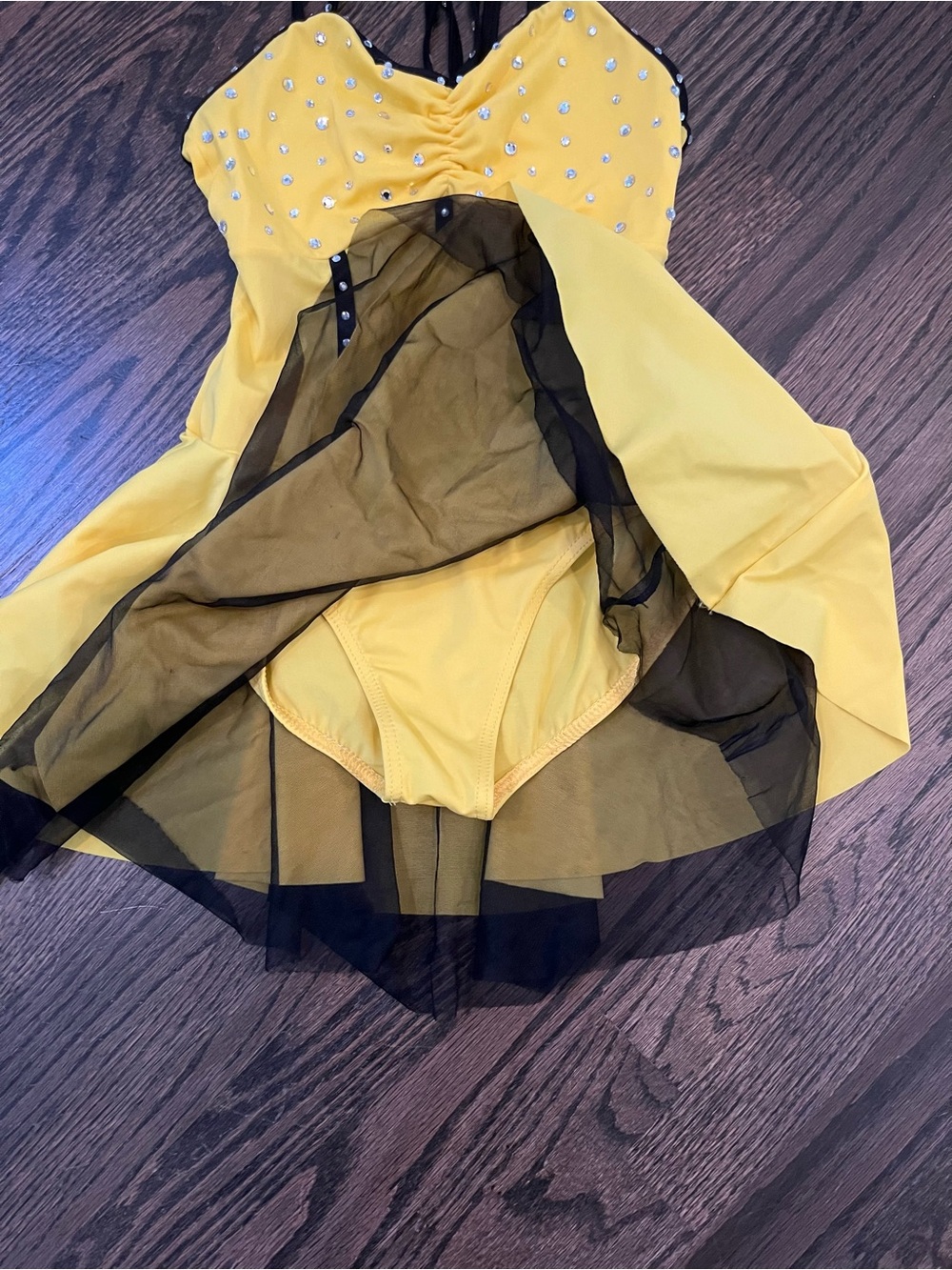 Yellow and Black Rhinestone Dance Costume Dress - Preteen GUC - Picture 6 of 6